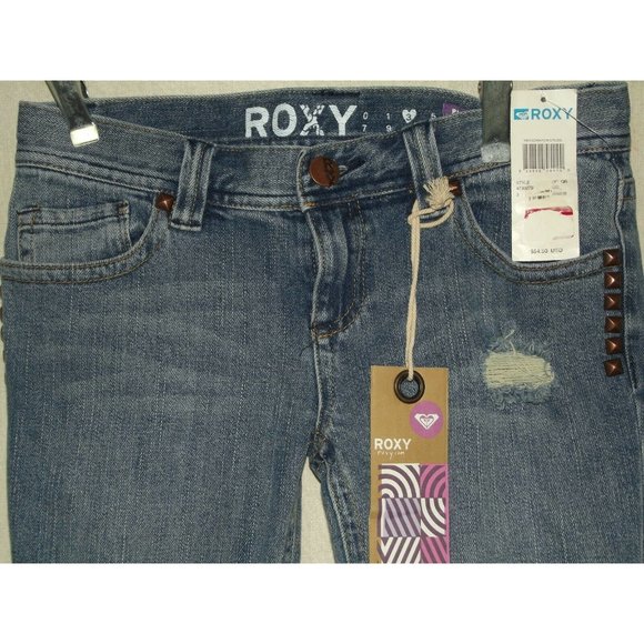 Roxy Jr Sz 3 Pismo Super Skinny Fit Skycraper Studs Jeans sandblasted desttoyed - Picture 2 of 11